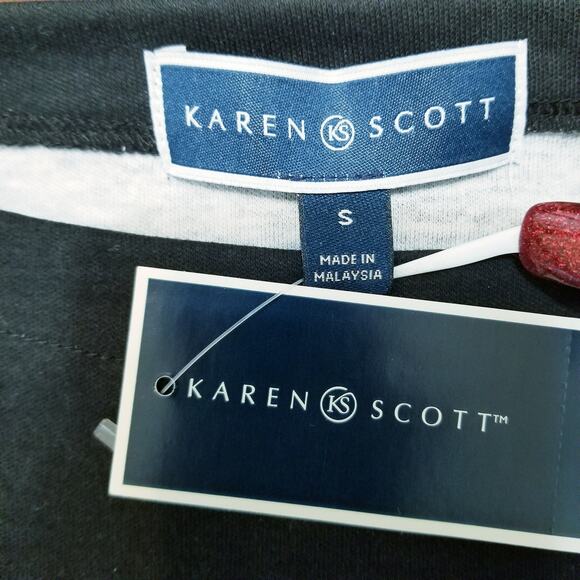 NWTs- Karen Scott Casual Black Pullover T Boat Neck Cuffed Sleeve Top Size Small - Picture 6 of 9